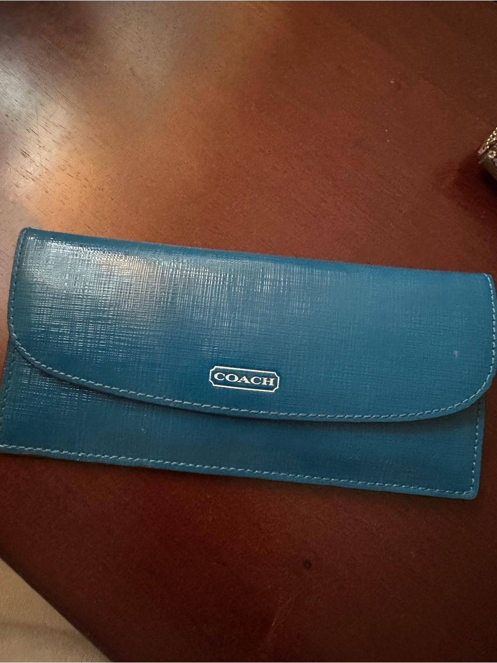 Coach Blue Leather Continental Wallet with Silver Logo